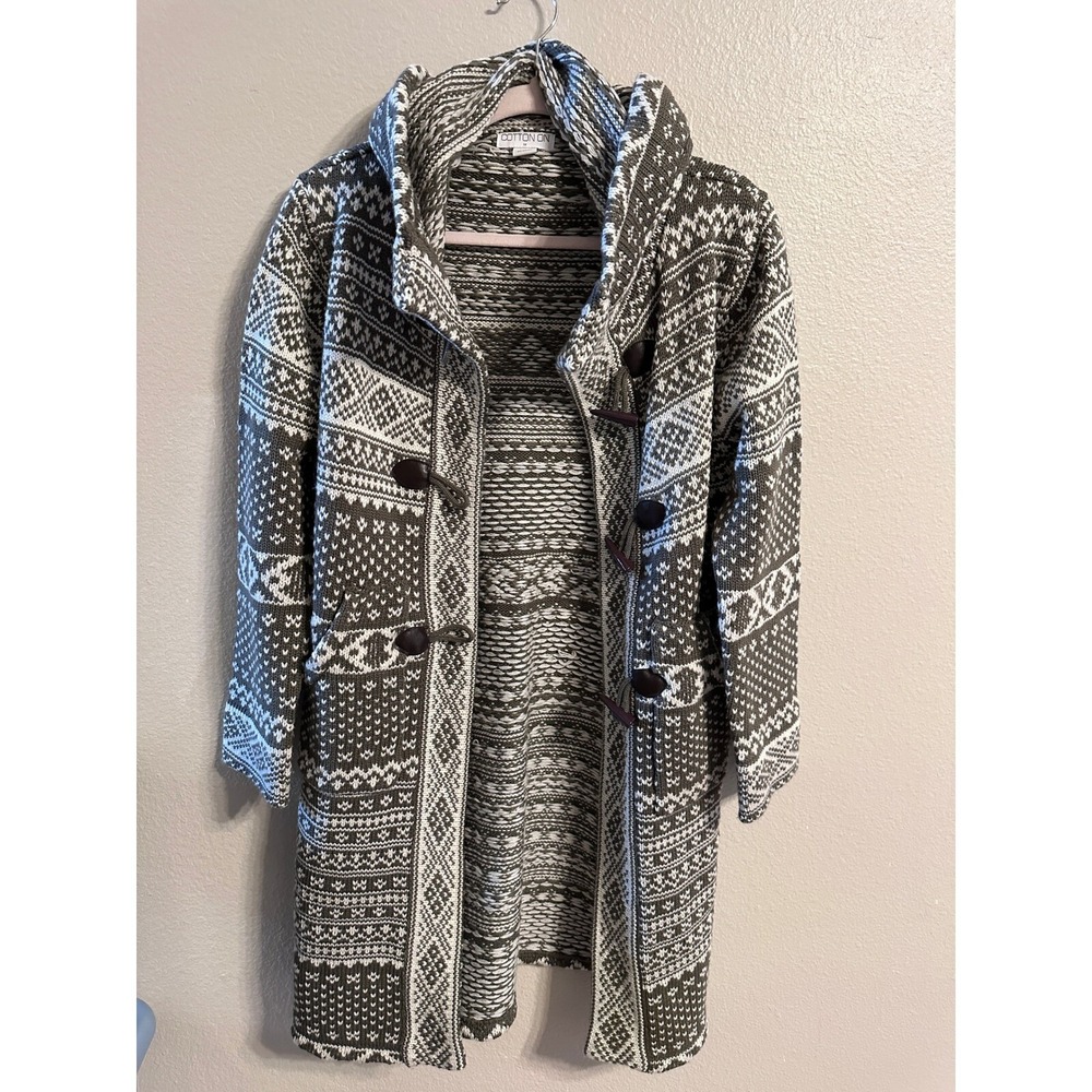 Cotton On Hooded Cardigan Sweater Coat Aztec Print Toggle Closure Size M